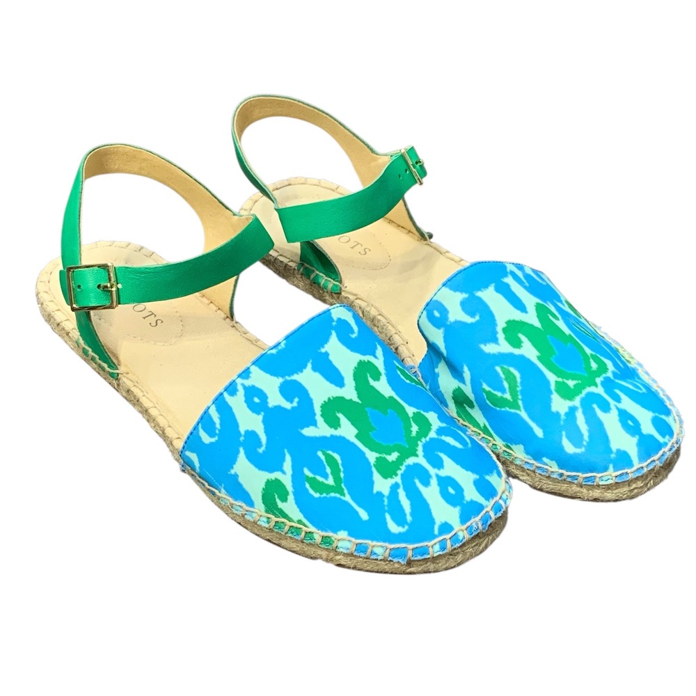 Talbots Izzy IKAT Medallion Espadrille Sandals Blue Green Ankle Strap Summer 8